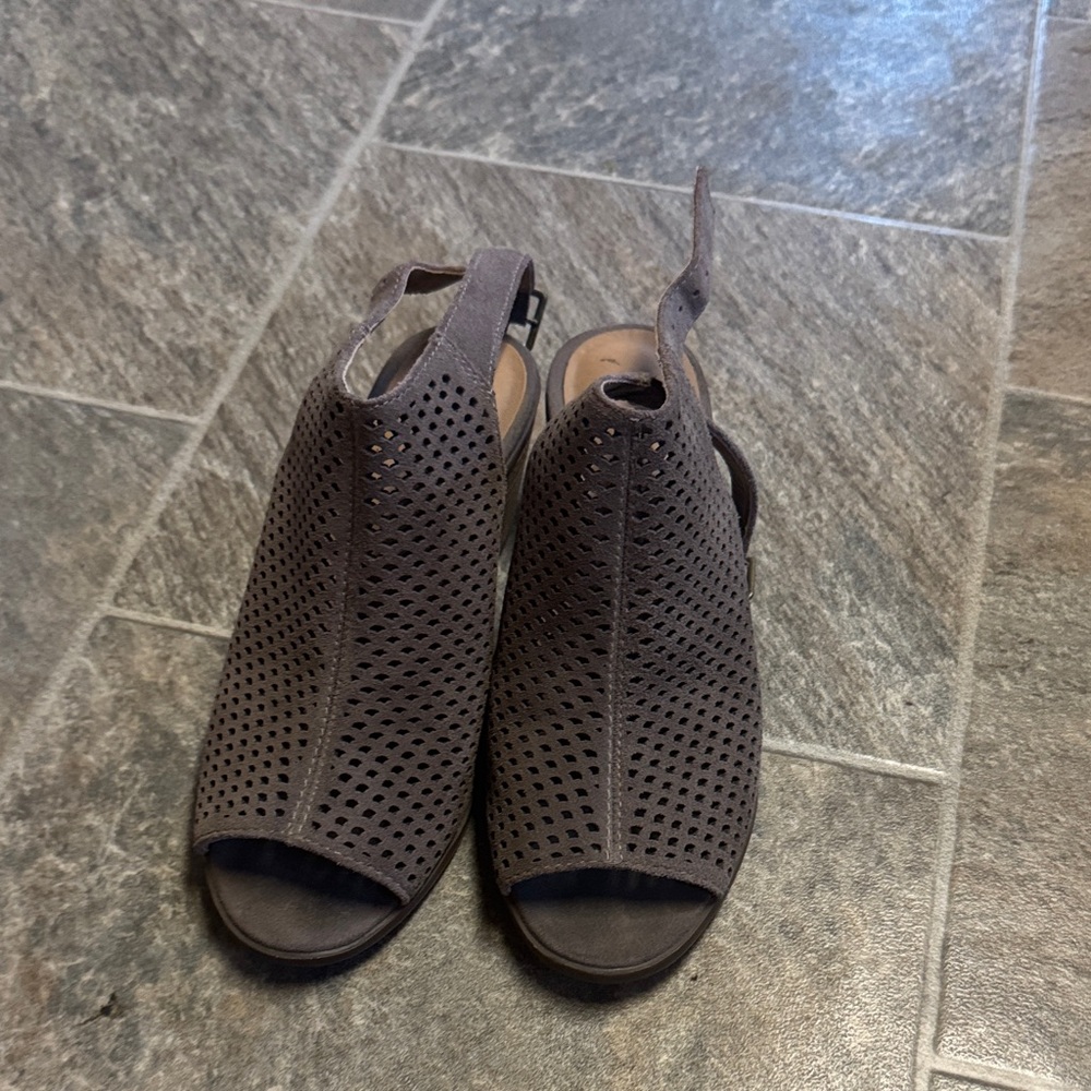 Lucky Brand Gray Perforated Mules